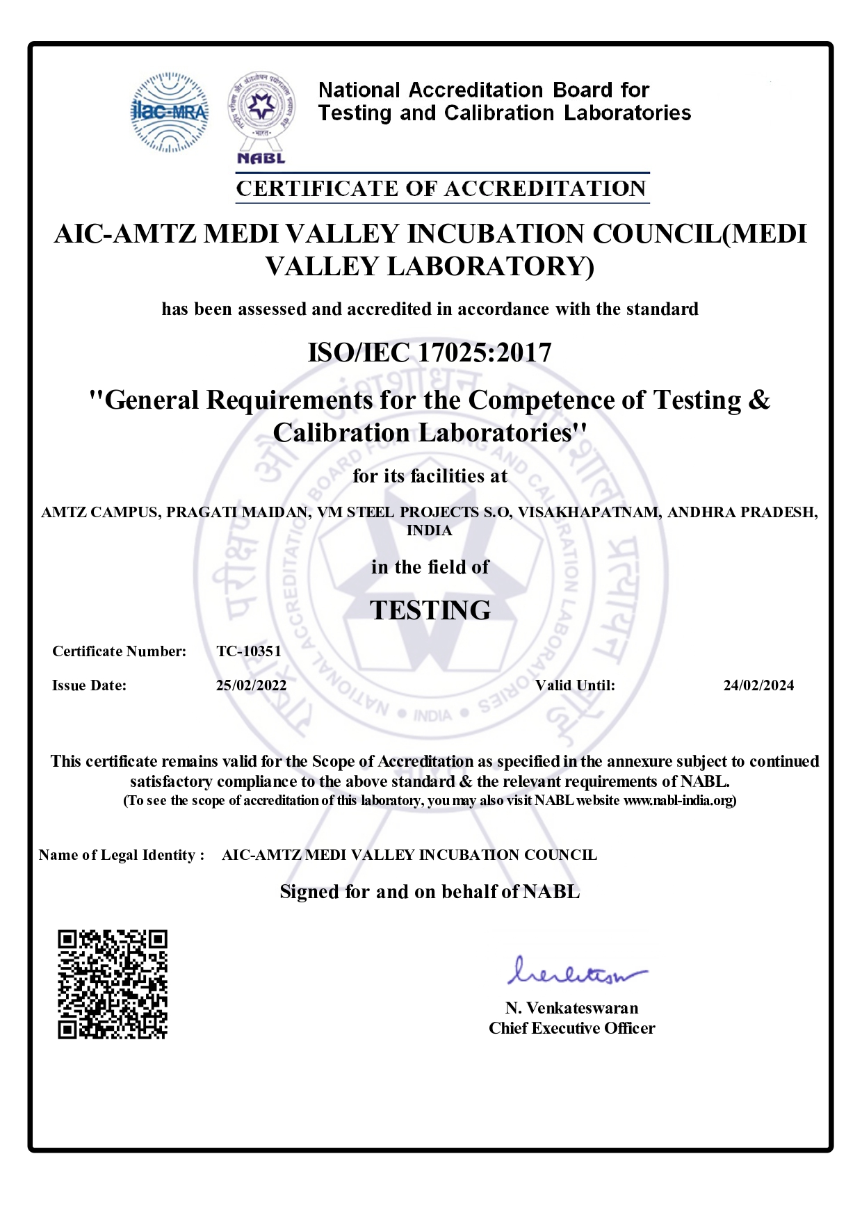 National Accreditation Board for Testing and Calibration Laboratories - Medivalley Laboratory